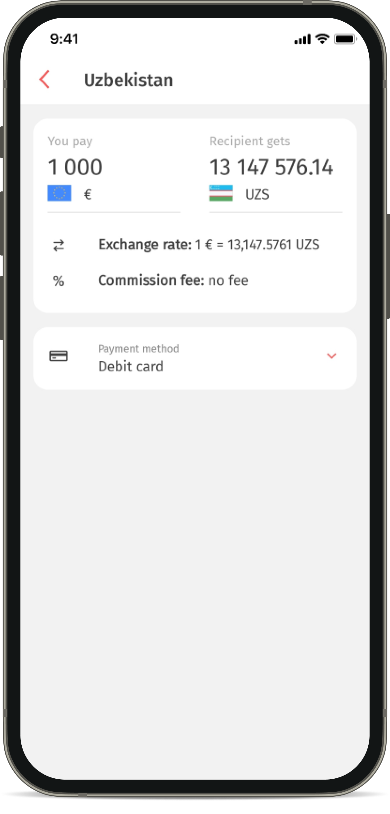 Favorable rates for transfers in the Korona application