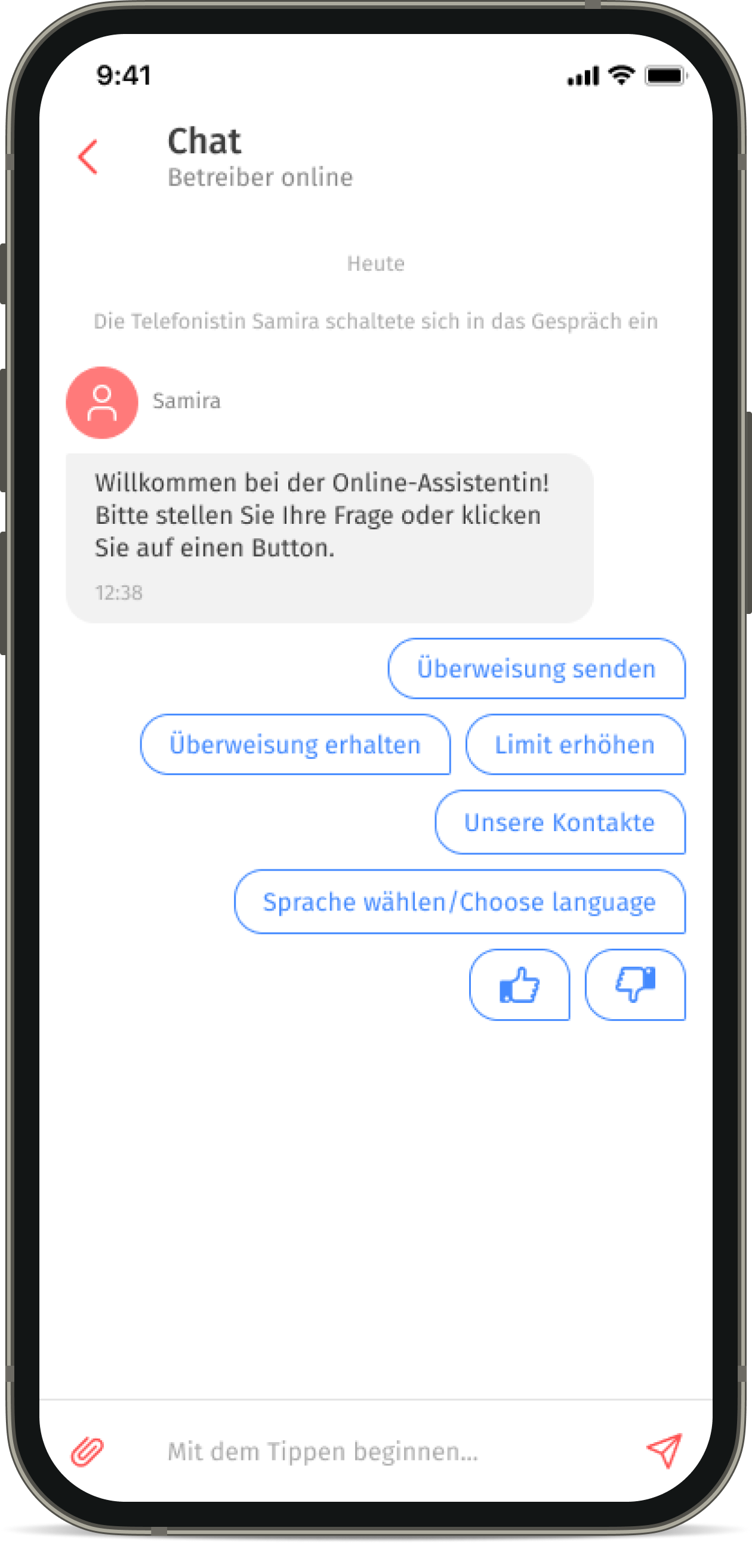 Chatten Sie mit dem Support in der Korona-App