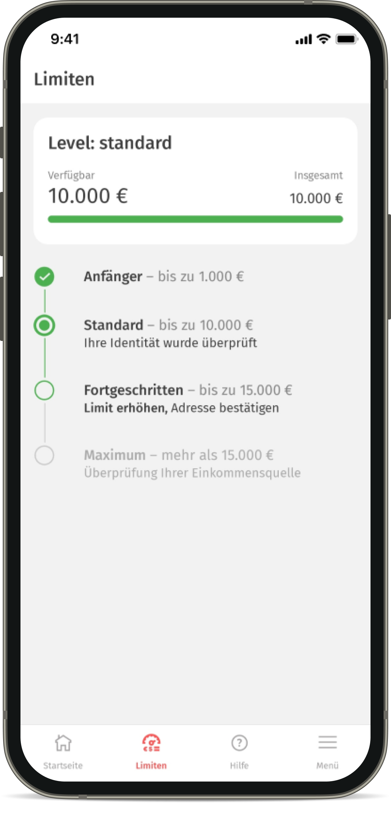 Transferlimits in der Korona App