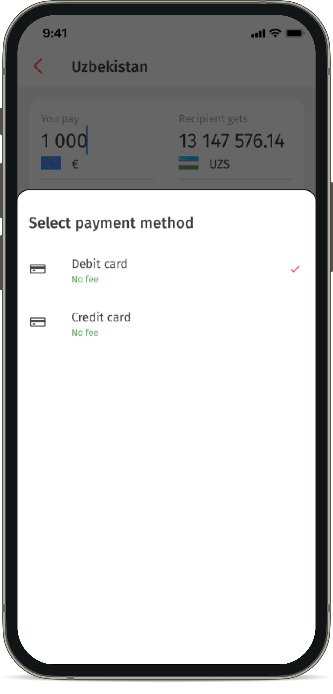 Payment methods for transfers in the Korona app